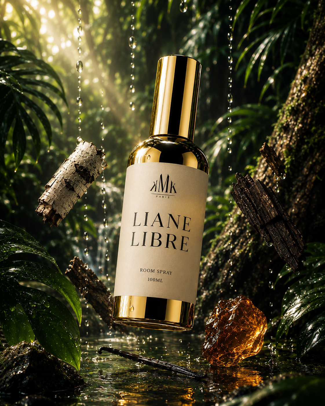 Parfum d’intérieur boisé LIANE LIBRE dans une forêt humide aux reflets ambrés — KMK PARIS