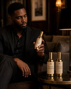 Malik avec les Room Sprays KMK PARIS — campagne lifestyle autour de RIVAGE CUIVRÉ